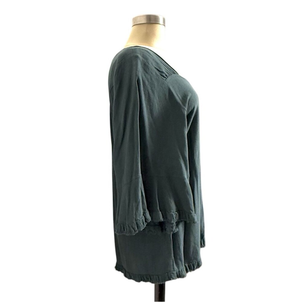 Umgee Boho Flowy Tunic Top Slate Blue Bell Sleeve Frayed Hem M - Picture 4 of 10